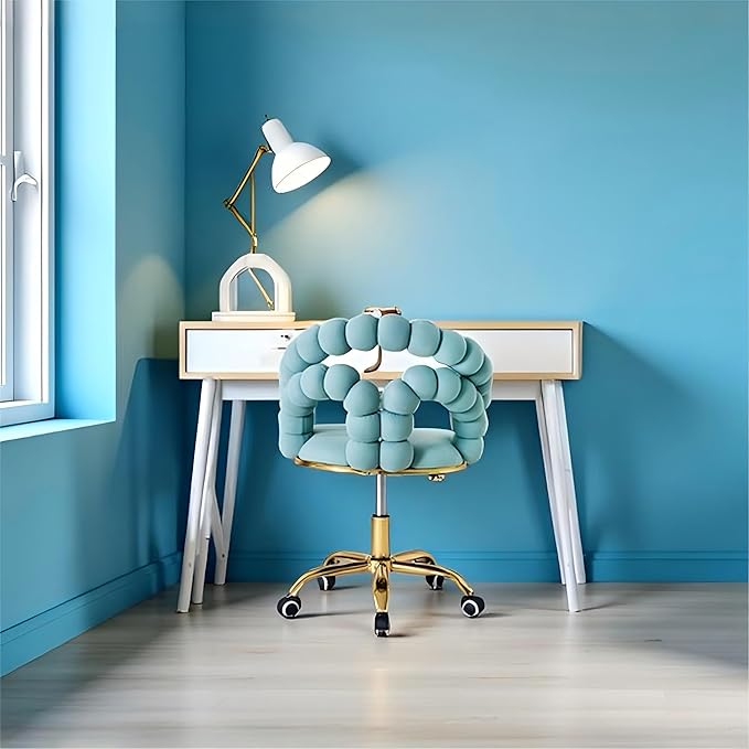 Home Chair Swivel Velvet Desk Chair Teal Upholstered Accent Chairs with Gold Base for Girls Women Study Seat Unique Boho Computer Stools Vanity Stools for Living Room(GoldTeal)