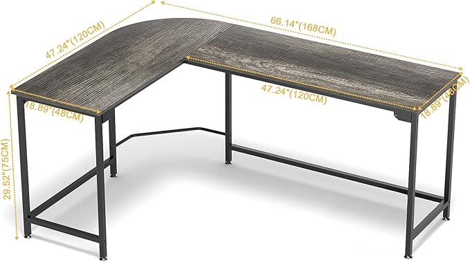 Teraves Modern L Shaped Gaming Desk 66'' Corner Computer Desk for Home Office Gaming Table Study Writing Workstation for Small Space Easy to Assemble