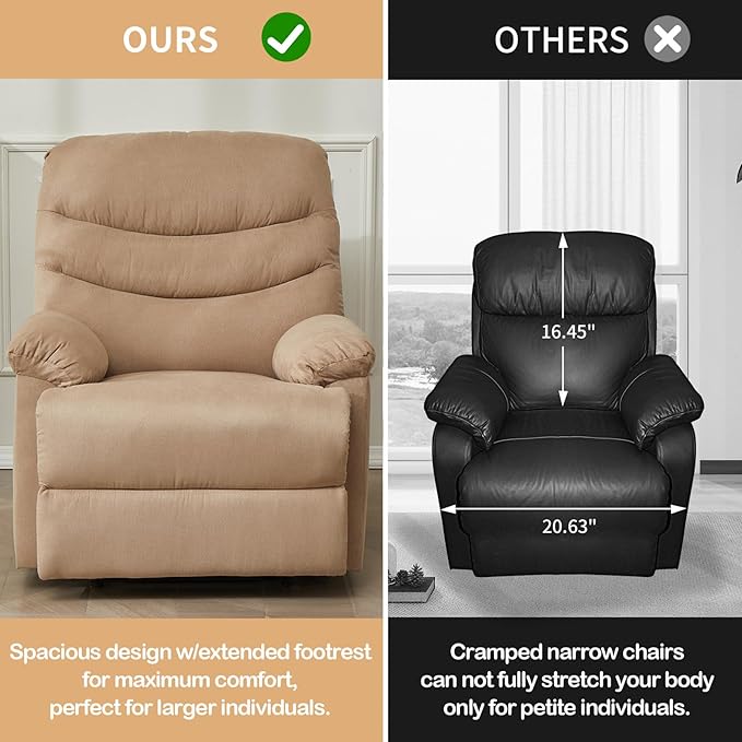 Fabric Lazy Boy Recliner Chair for Bedroom Manual Reclining Chairs for Adults Recliner Chair with Adjustable Backrest &amp Foootrest/Overstuffed Cushion Havy Duty (Mocha)