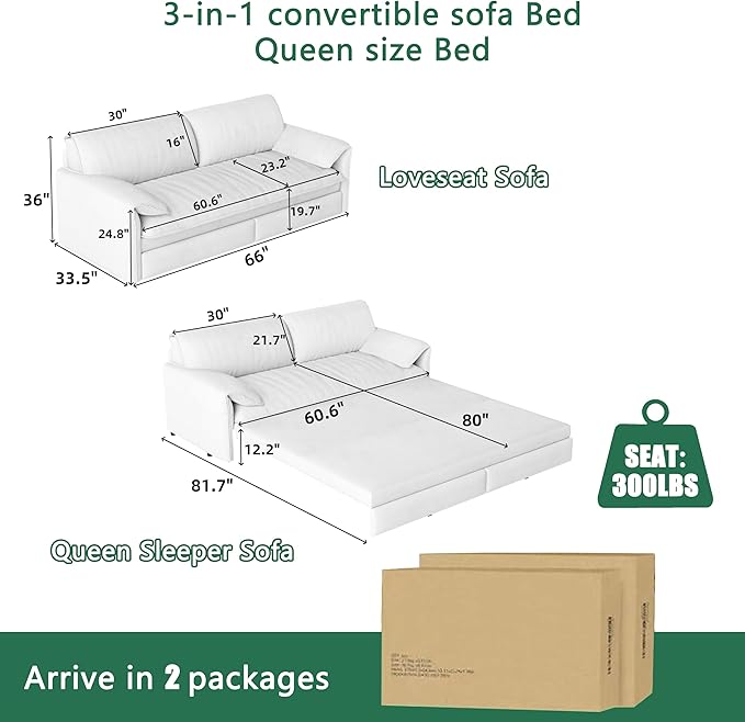 63.8 Futon Sofa Bed Queen Size Pull Out Bed 3-in-1 Convertible Sleeper Sofa with Side Pocket Modern Velvet Futon Couch for Living Room Small Space Apartment Bedroom Green