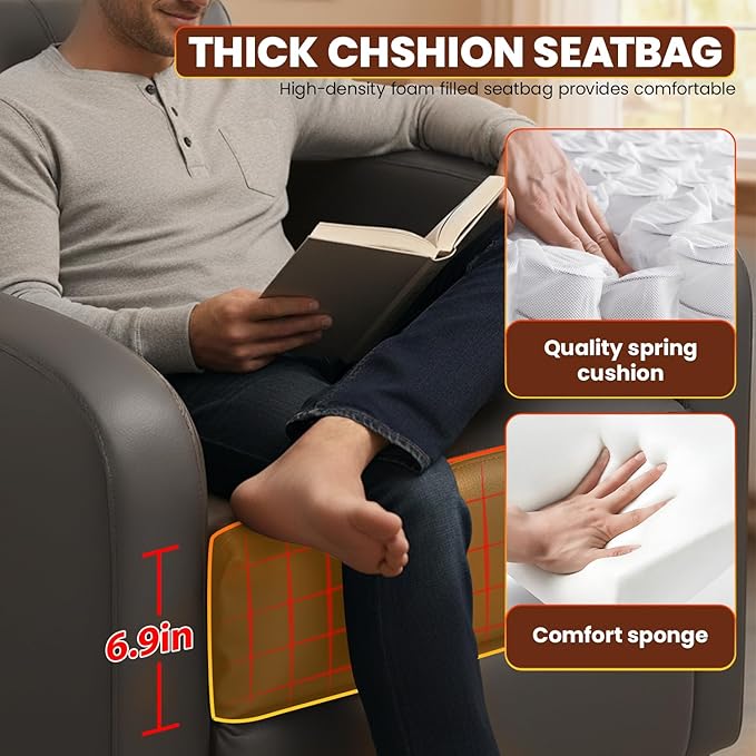 BestMassage | Recliner Chair | No Massage Function | Pu Grey | with Lumbar Support Adjustable Push Back Wide Armrests Footrest &amp Padded Seat | Easy Assembly | for Living Room Home Theatre