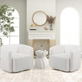 KOMFOTT Swivel Barrel Chair Set of 2 Sherpa Fabric Accent Chair with Curved Backrest &amp Armrests Upholstered Armchair with Wide Seat Pumpkin Shaped Single Sofa Chair for Living Room Bedroom Wh