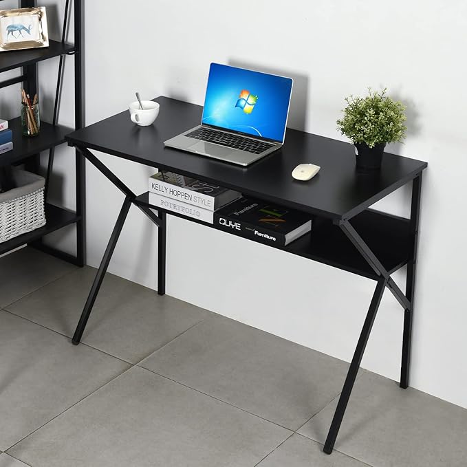 FurnitureR Computer Desk 39.4 inch Home Office Desk for Small Spaces Modern Simple Style for Home Office Study Writing Black