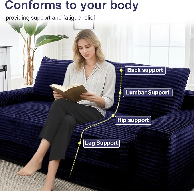 GNIXUU Corduroy Cloud Loveseat Sofa 2 in 1 Convertible Sleeper Sofa with Fixed-Shape Frame Comfy Folding Boneless Love Seat Couches for Living Room Apartment Small Spaces Blue