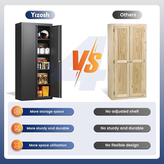 Yizosh Metal Garage Storage Cabinet with 2 Doors and 4 Adjustable Shelves - 71 Steel Lockable File CabinetLocking Tool Cabinets for OfficeHomeGarageSchoolGym