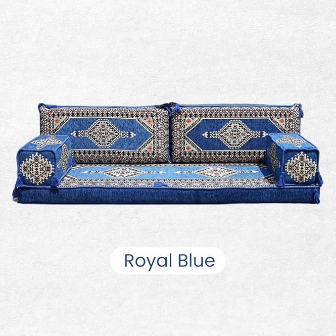 Single Arabic Floor Seating Cushions Arabic Majlis Floor Sofa Reading Nook Loveseat Sofa Single Floor Couch Ottoman Floor Pillows (Blue)