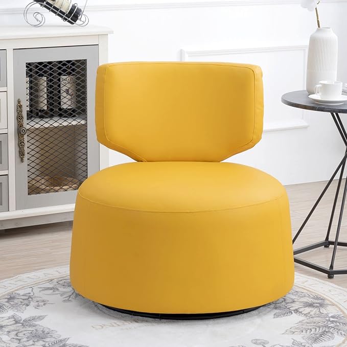 Modern Yellow Faux Leather Swivel Accent Chair 29 Width Armless 360 Degree Swivel Comfortable &amp Stylish Perfect for Living Room &amp Office