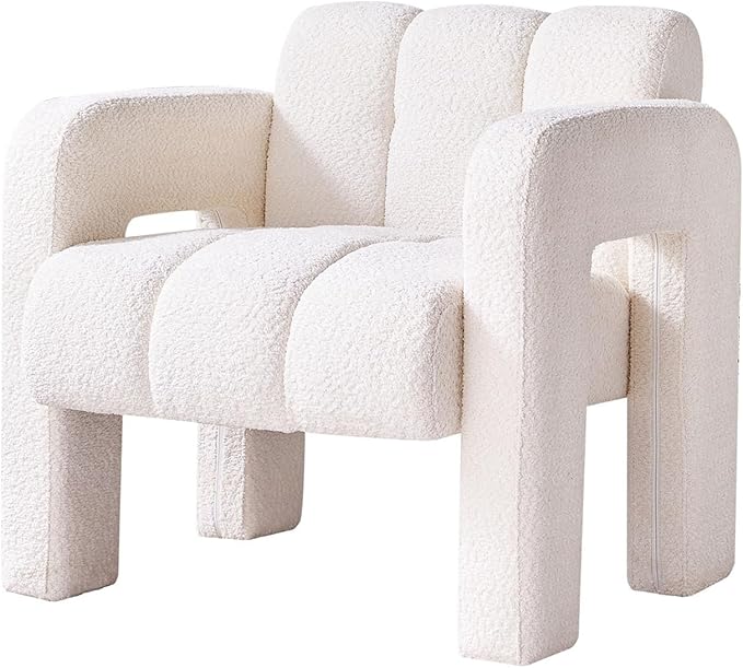 Accent Chair Living Room Chairs Modern Comfy Reading Nook Chair for Bedroom Upholstered Boucle Fabric Side Chair Armchair for Living Room Office (Beige)