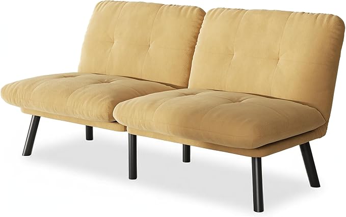 Futon Sofa Sleeper Couch Bed with Adjustable Backrest Thick Cushion Velvet Fabric for Department Living Room Lounge Sofa Loveseat (Brown)