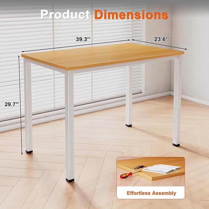 40 Inch Computer Desk Small Home Office Desk with Deeper Desktop Study Writing Gaming Table Modern Simple PC Desk for Office Home Bedroom Easy Assembly Adjustable Feet Oak