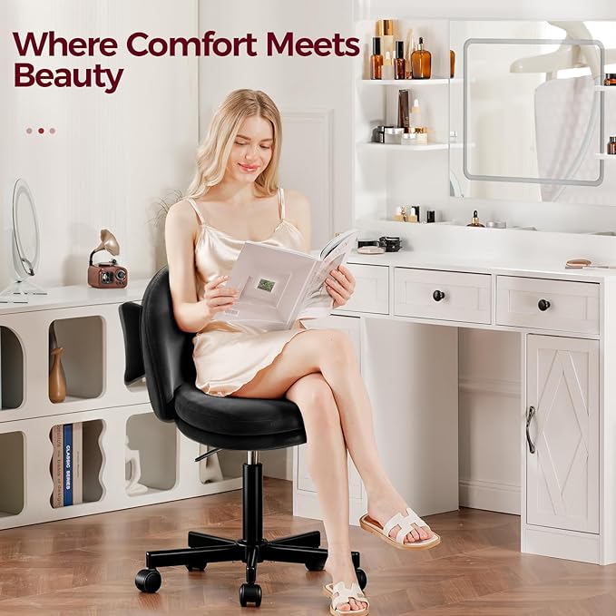 COMHOMA Vanity Chair with Velvet Fabric Small Tall Armless Chair with Back Cute Candy Chair for Girls Gift Living Room/Makeup Room/Bedroom/Kitchen (Height Use: Adjustable from Desk to Bar Height)
