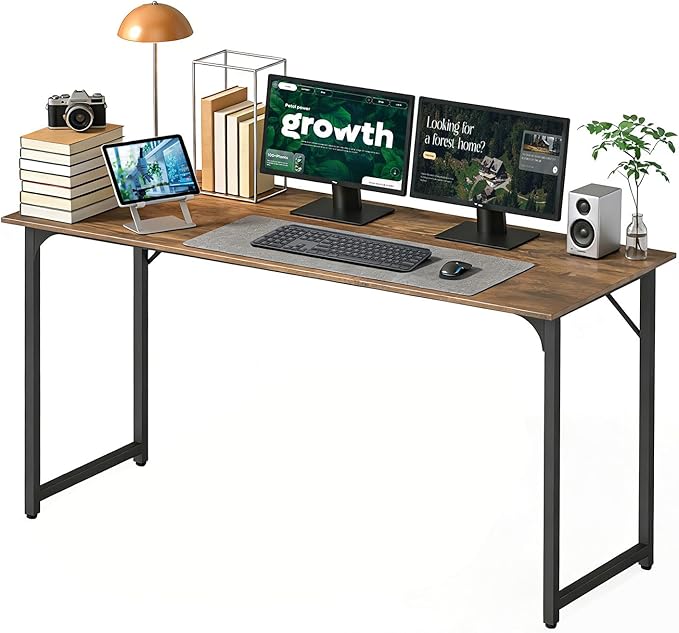 BestOffice Computer DeskHome Office Desk Modern Simple Style for Home Office Study Writing (Brown 55 Inch)