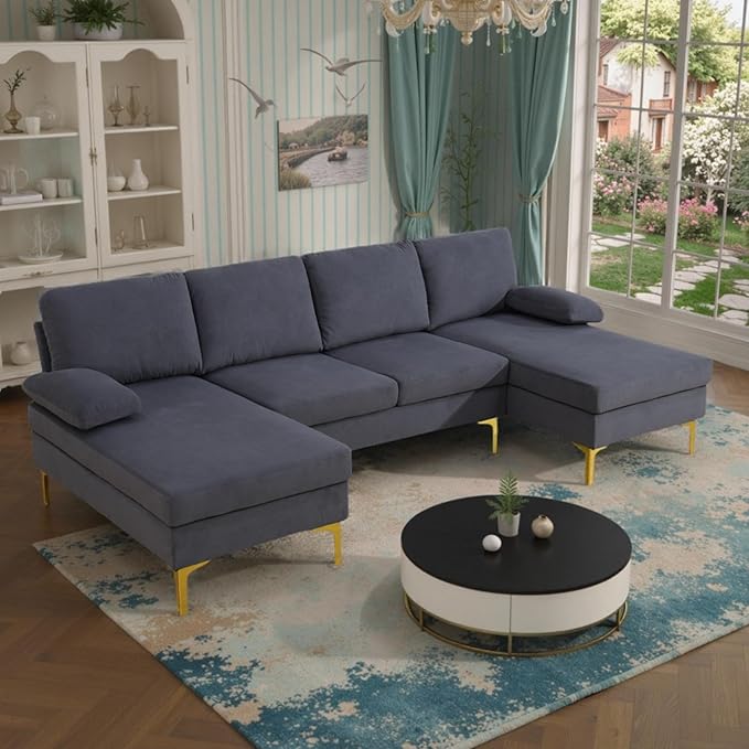 99.5 Modular Sectional Sofa U Shaped Sectional Comfy Couch for Living Room Convertible Modular Sofa Couch with Two Chaises High Supportive &amp Soft Sponge Deep Grey