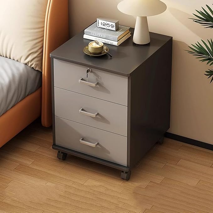 Rolling File Cabinet 3 Drawer Under Desk Wood Filing Cabinets for Home Office Organizer A4/Letter Files 14.5x13.4x23.2IN Locking Office Cabinet with Wheels Space-Saving(Gray)