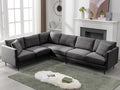 BALUS 107 W Sectional L Shaped Sofa Couch Set for Living Room Convertible Oversized 5-Seat Corner Sofa Sets with 2 Pillows Modern Linen Sofas with Metal Legs for Living Room Apartment - Dark Grey