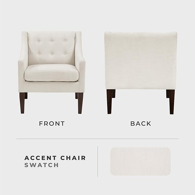 Lexicon Living Room Accent Chair Textured Fabric Upholstered Arm Chair with Button Tufted Back Sloped Arms and Wooden Legs Beige