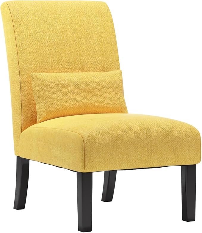 Roundhill Furniture Yellow Pisano Chenille Fabric Armless Contemporary Accent Chair with Matching Kidney Pillow