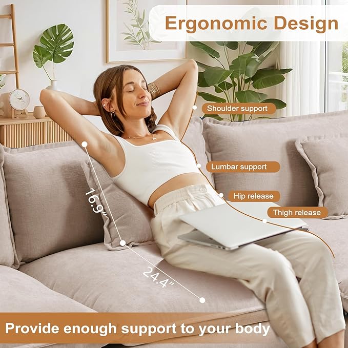 Furniliving 46‘’ Oversized Chair with Ottoman Luxury Chenille Single Sofa Upholstered Deep Seat Chaise Lounge with Pillows for Living Room Bedroom Apartment Camel