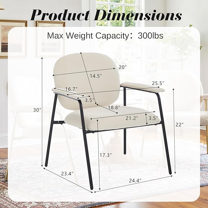 Accent Chair Set of 2 Velvet Upholstered Armchair Reading Side Chair Comfy Living Room Chair with Black Metal Legs for Bedroom Waiting Room Beige