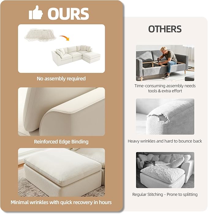 4 Seater Modular Sectional CouchModern L Shaped Boneless Sectional Sofa with OttomanChenille Cloud Couches for ApartmentBeige