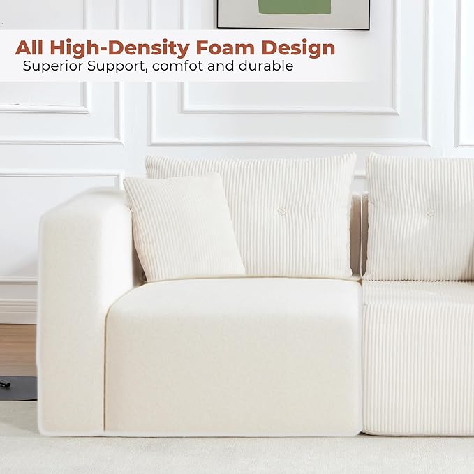 73 Loveseat Modular Sectional Sofa Oversized 2-Seater Boneless Tufted Cloud Couch with Cup Holder Corduroy Upholstery Small Couches for Living Room No Assembly Beige