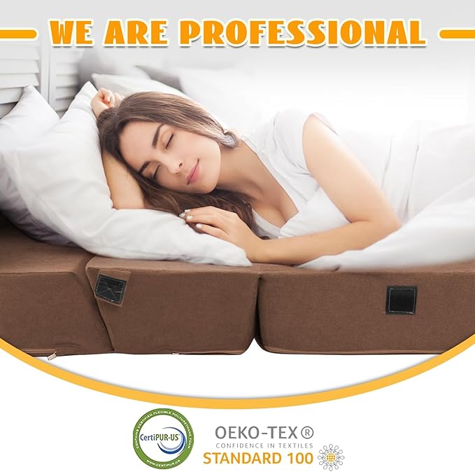 jela Foldable Sofa Bed Large Soft Foam Convertible Sleeper Chair Luxury Miss Fabric Fold Out Chair Bed Floor Couch with Back Support Floor Sofa for Living Room Bedroom (83x33Coffee Brown)