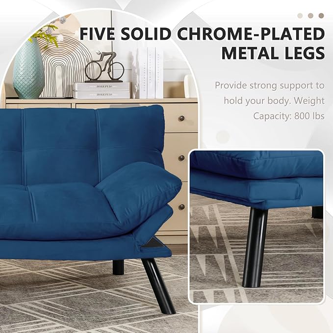KINFFICT Convertible Futon Sofa Couch Bed Modern Memory Foam Sleeper Loveseat Sofa with Adjustable Armrests &amp Backrests Comfy Love Seat for Living Room Bedroom Office Apartment Small Space