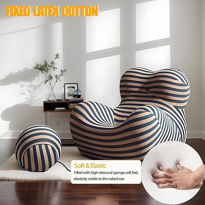 MEISIMAN Small Couch Mother's Embrace Loveseat Sofa - Mini Couch with Movable Ottoman Modern Comfy Linen Fabric &amp Memory Foam Compression Sofa Chair for Lounge Bedroom Living Room (Blue Yellow)