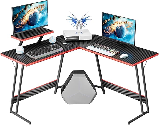 Homall L Shaped Gaming Desk Computer Corner PC Desk Table with Large Monitor Riser Stand for Home Office Sturdy Writing Workstation (Black 47 Inch)