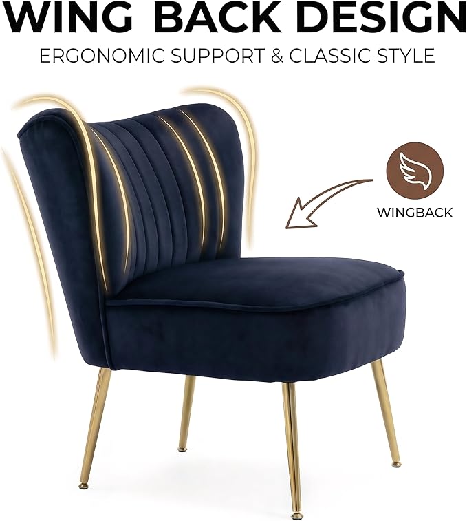 DUOMAY Modern Accent Chair Set of 2 Velvet Slipper Chair with Gold Legs Wingback Side Chair for Living Room Bedroom Entryway Small Corner Chair for Space Saving Black