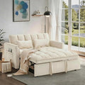 Convertible Sofa Bed Pull Out Couch with Side Pockets 3 in 1 Velvet Fabric Loveseat Sleeper Sofa Bed Pull Out Couch with Adjustable Backrest for Living Room Bedroom Apartment White