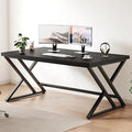 LVB Black Computer Desk Modern Gaming PC Writing Desk for Home Office Metal Computer Study Work Table for Bedroom Industrial Executive Student Simple Workstation Desk 55 in Black Oak