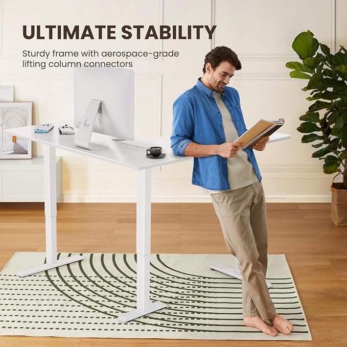 ErGear L Shaped Standing Desk 63x55 Electric Adjustable Height Sit Stand up Desk Ergonomic Large Computer Table Left &amp Right Interchangeable Installation Suitable for Home Office White
