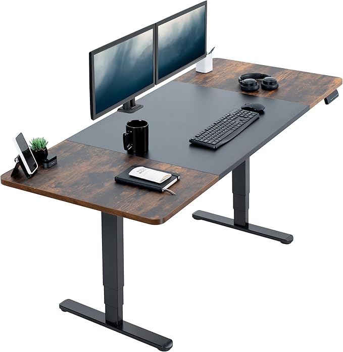 VIVO Electric 71 x 30 in Dual Motor Rustic Sit Stand Desk Memory Height Adjustment 2B Series Black and Vintage Brown Top Black Frame DESK-KIT-2B7BN