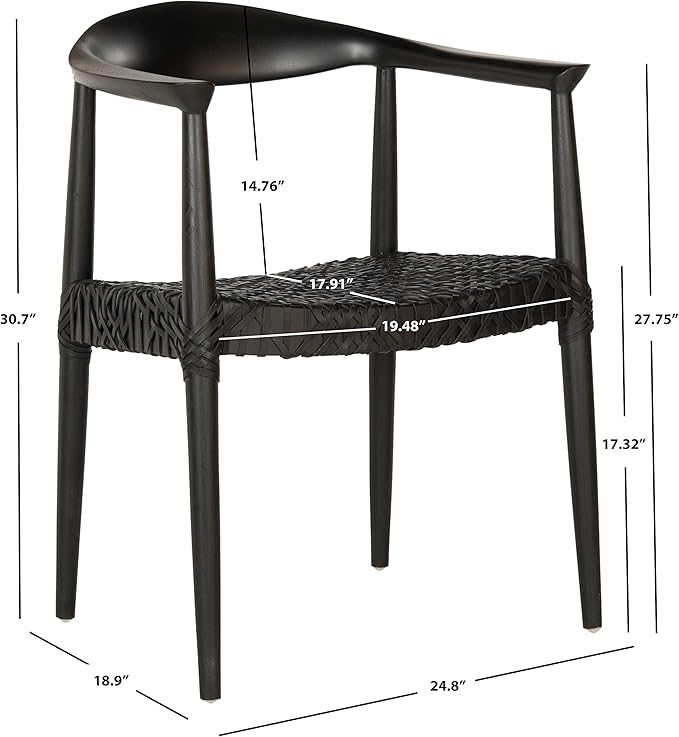 SAFAVIEH Home Collection – Wade Black Teak Wood Arm Chair with Woven Leather Web Seat Fully Assembled Mid-Century Modern Accent Chair (FOX1003B)