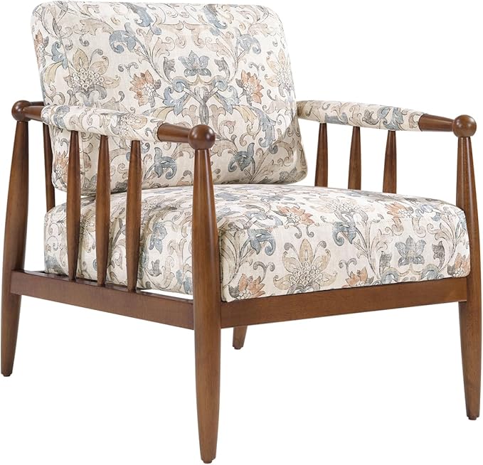 HULALA HOME Modern Accent Chair with Solid Wood Frame and Armrests Comfy Upholstered Armchair for Living Room Bedroom No Assembly Required Damask