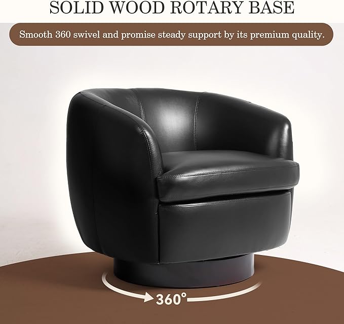 Swivel Barrel Accent Chair Comfy Modern Upholstered Round Faux Leather Reading Arm Chair for Living Room Bedroom (Black Set of 2)