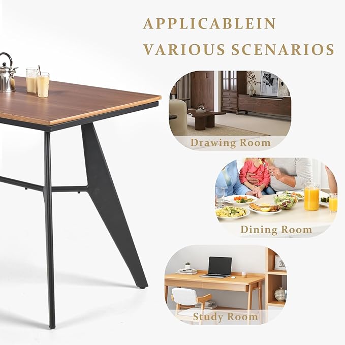 Modern Industrial Table with Heavy-Duty Steel Frame 47.3 x 23.6 Rectangular Tabletop Walnut Oak Finish Home Office Computer Desk Workstation Writing Desk Minimalist for Small Spaces