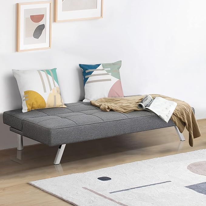 Giantex 3-Seat Convertible Sofa Bed Sofa Bed w/ 3 Adjustable Angles Line Fabric &amp High-Density Sponge Durable Wood Frame &ampSturdy Stainless-Steel Feet Suitable for Living Room Bedroom