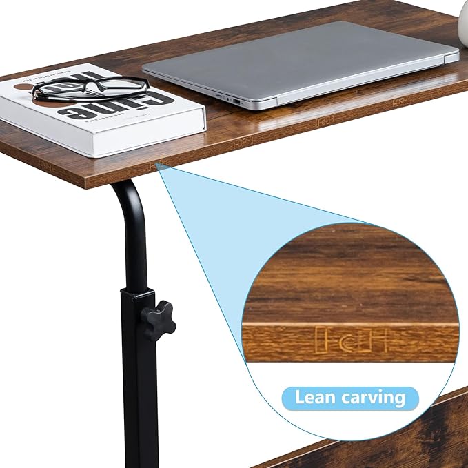 Computer Desk Adjustable Height Stand Up Desk Portable Laptop Desk Mobile Standing Desk Bedside Table Work Desk for Home Office Rolling Steel Side Table with Baffle 31.5 x 15.7Brown
