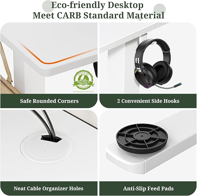 40 x 24 in Electric Standing Desk - Memory Height Adjustable Ergonomic Sit-to-Stand Rising Computer Table Gaming Workstations with 2 Hooks and Wire Hole for Home Office White