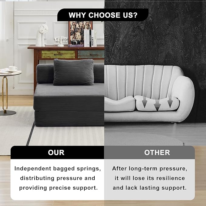 Folding Sofa Bed Convertible Sleeper Chair with Pillow Single Sofa with Back Support Portable Fold Out Chair Cloud Couch Bed Comfy Floor Sofa Lounge for Living Room Bedroom Dark Grey