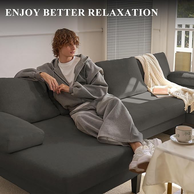 Luanimarion 110 U-Shaped Sectional Sofa Couch for Living RoomModern Modular Sofa with Double ChaiseClassic Lounge Couch Sleeper for Apartment Darkbrown Linen