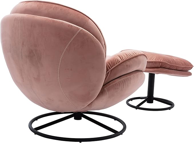 Accent Chair TV Chair Living Room Chair with Ottoman Modern Velvet Lounge Chair with Ottoman Set with Metal Legs Swivel Leisure Chair for ClubHome Office (Pink/TV@)