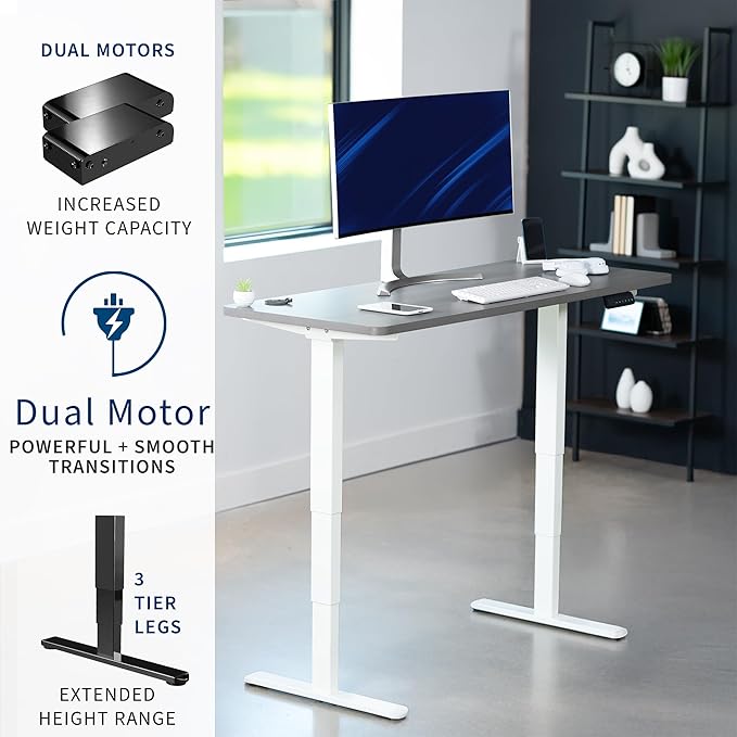 VIVO Electric 55 x 28 in Dual Motor Sit Stand Desk Memory Height Adjustment 2B Series Dark Gray Top White Frame DESK-KIT-2W55G