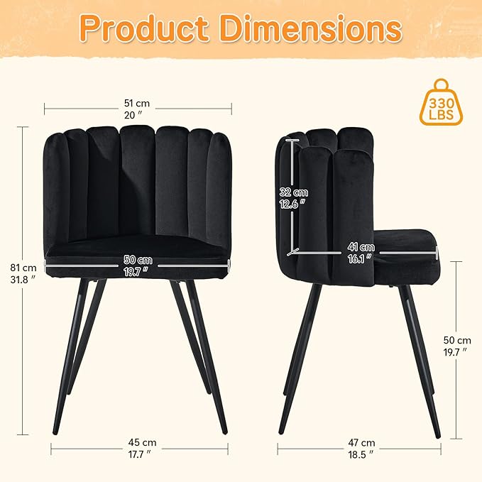 CLIPOP Living Room Barrel Accent Chair Modern Velvet Kitchen Dining Chair Vanity Chair with Metal Leg Scalloped Silhouette Cozy and Soft Padded Armless Leisure Makeup Chair for Bedroom Black