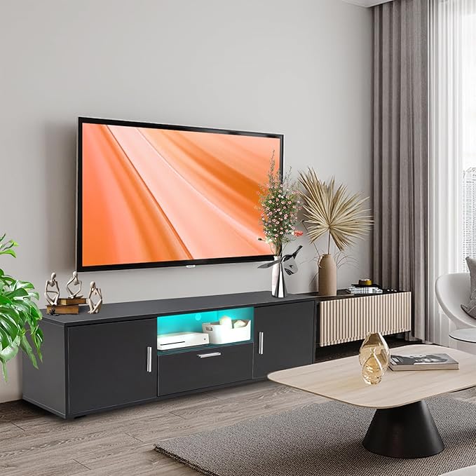 Modern Black TV Stand with Storage Drawers – Fits up to 55 Inch TVs 200 lbs Capacity Minimalist Entertainment Center for Living Room