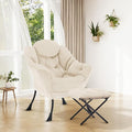 Lazy Chair with OttomanOversized Accent Chair with Thick Cushion Side PocketModern Lounge Arm Reading Chair and Folding Footrest for Living RoomBedroomOfficeDormApartment Beige