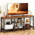LUCKLIFE TV Stand with Charging Station for TVs up to 55 InchRustic Wood Entertainment Center with 3-Tier Storage ShelvesModern TV Media Console Table with 4 Hooks for Living RoomBedroom(Brown)