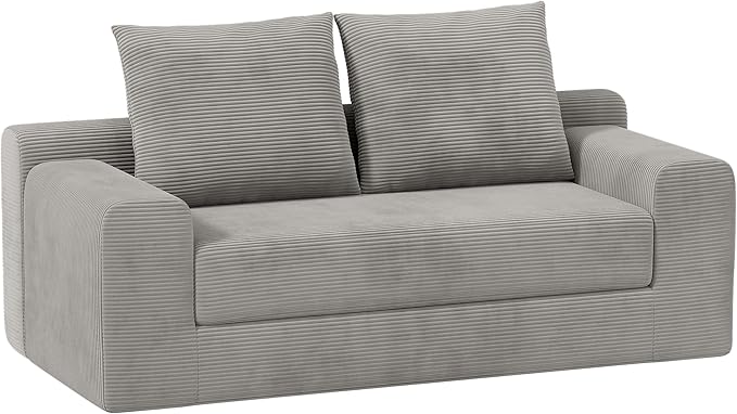 Modern Loveseat Sofa for Living Room 71 Cofy 3-Seater Couch Pull Out Sofa Bed with 2 Pillows Corduroy Boneless Convertible Couch for Small Space Apartment Grey